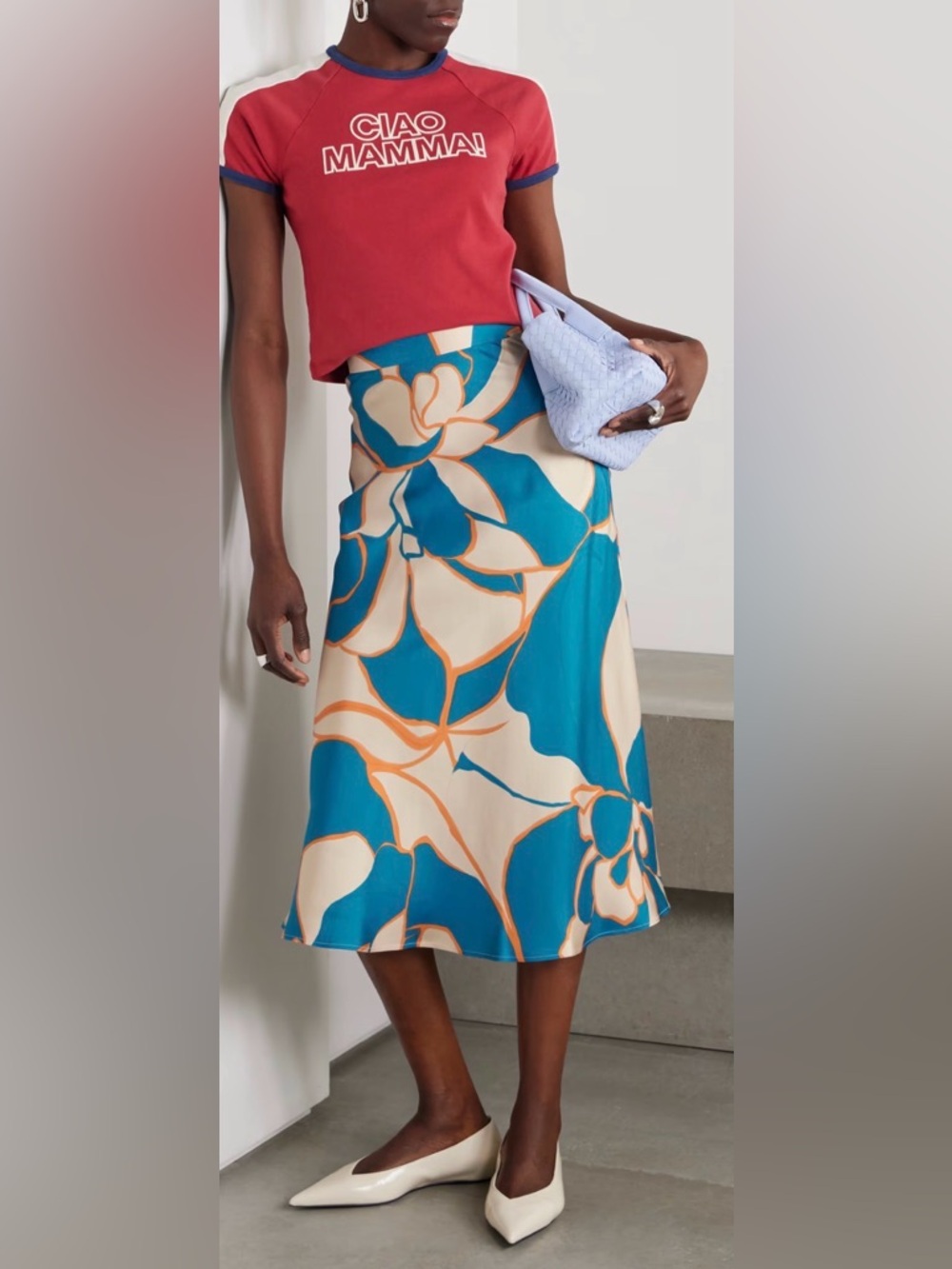 La DoubleJ x Mother Lungomare Printed Silk-Twill Midi Skirt